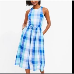 Loft Plaid Cutout Back Midi Pocket Dress NWT